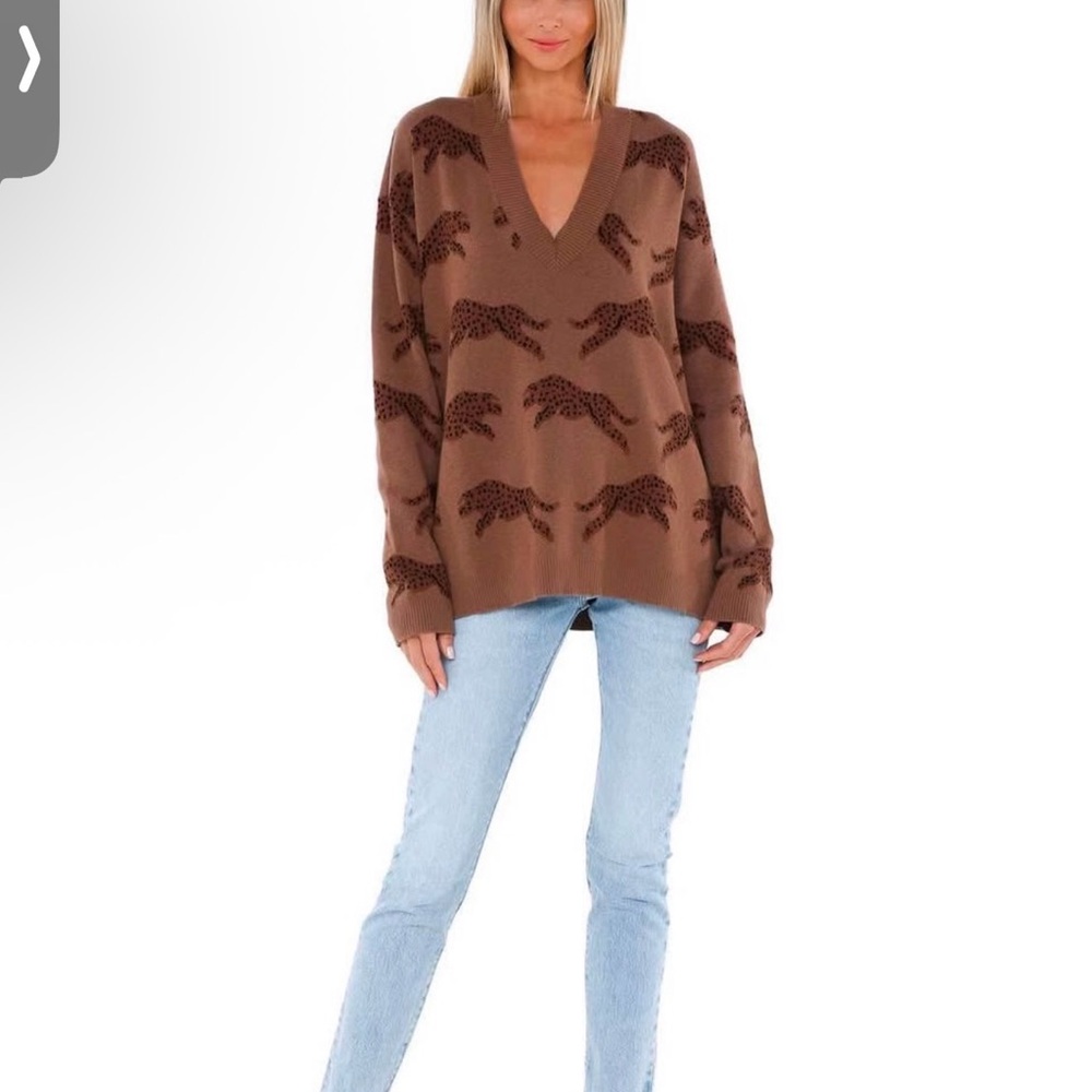 Show Me Your MuMu Brown Animal Print V-Neck Sweater